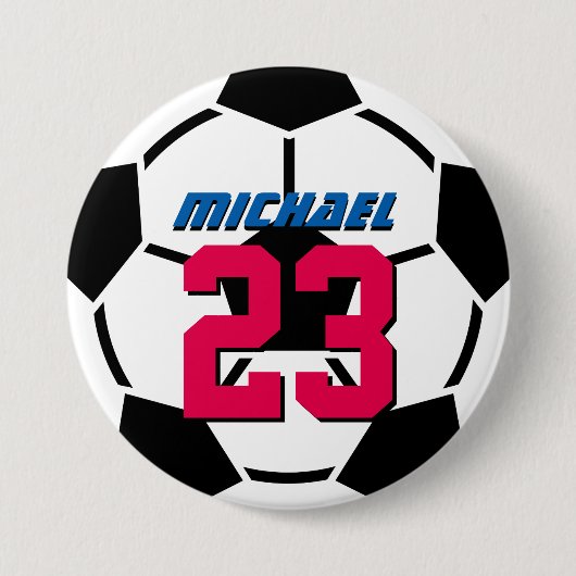 Black White Voetbal Sports Team Button Pin (Voorkant)