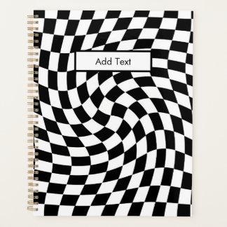 Black & White Warped Checkered Pattern Custom Planner