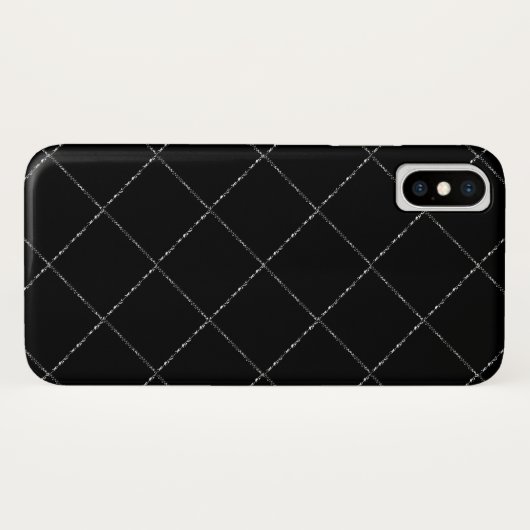 Black White Wavy Diamond Check iPhone X Coque (Dos (Horizontal))