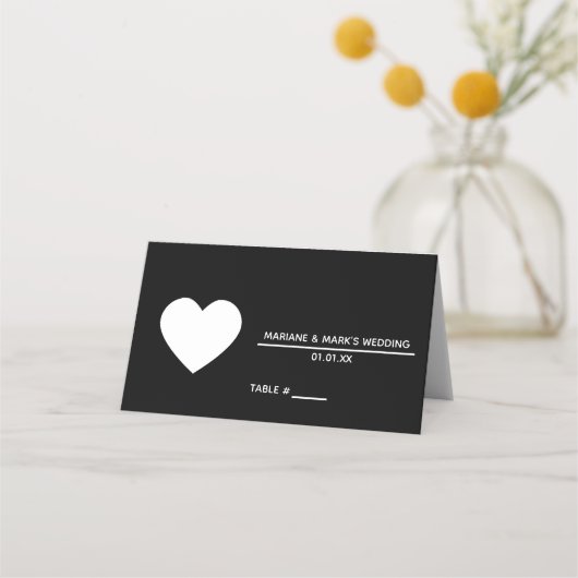Black White Wedding Heart Logo-tabelnummer (Voorkant)