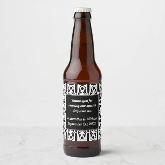 Black White Wedding Modern Guest Bedankt Bier Etiket (Voorkant)
