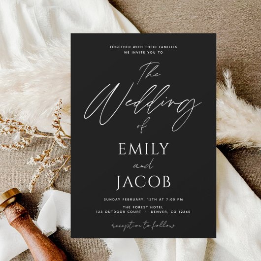 Black White Wedding Modern Typografie Kaart