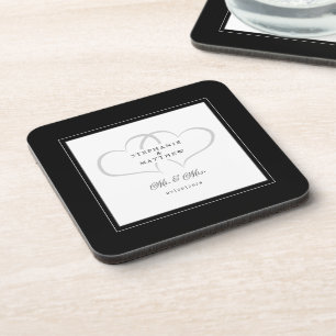 Black & White Wedding Mr & Mrs Elegant Chic Hearts Bier Onderzetter