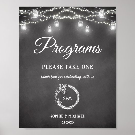 Black White Wedding Programs Sign Poster (Voorkant)