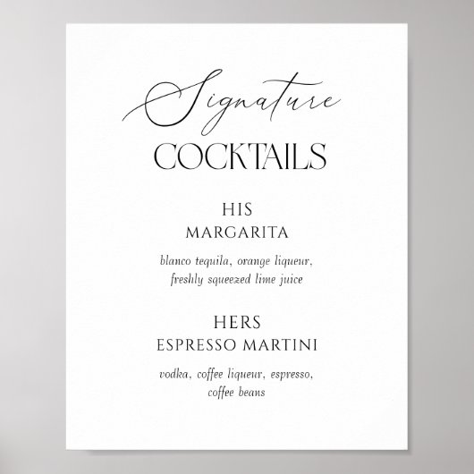 Black & White Wedding Signature Cocktails Poster (Devant)