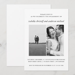 Black White Wedding Verloving Fotouitnodiging Kaart