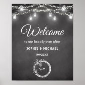 Black White Wedding Welcome String Lights Poster (Voorkant)
