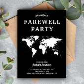 Black White Wereldkaart Farewell Party Invitation Kaart