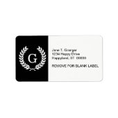 Black White Wheat Laurel WreatInitiaal Monogram Etiket (Voorkant)