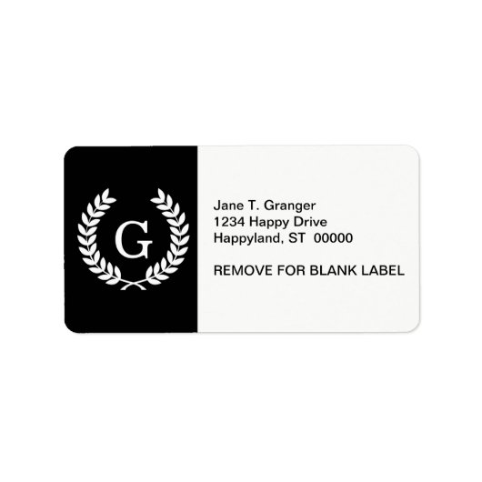 Black White Wheat Laurel WreatInitiaal Monogram Etiket (Voorkant)