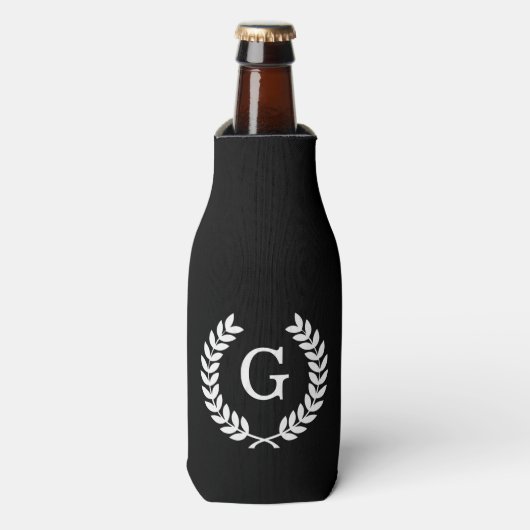 Black White Wheat Laurel WreatInitiaal Monogram Flesjeskoeler (Fles Voorkant)