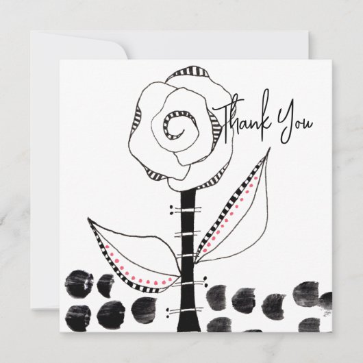 Black White Whimsical Flower Editable Bedankkaart (Voorkant)