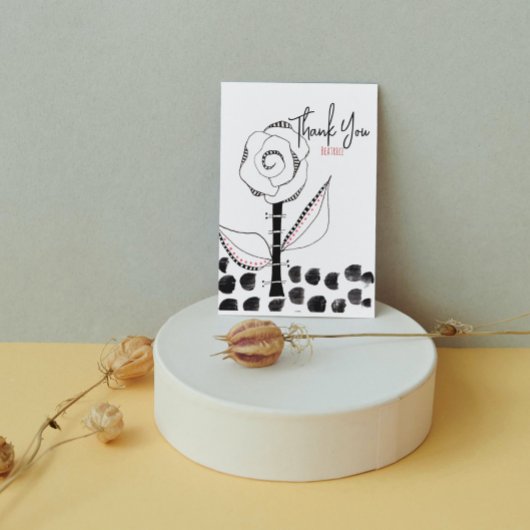 Black White Whimsical Flower Editable Bedankkaart