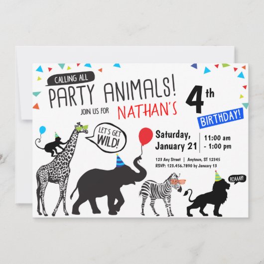 Black White Wild Party Animal Invitation Anniversa (Devant)