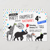 Black White Wild Party Animal Invitation Anniversa (Devant / Derrière)