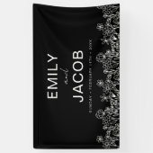 Black White Wildflower Boho Weddenschap in Bloom Spandoek (Verticaal)