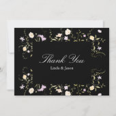 Black & White Wildflowers Wedding Dank u kaart (Voorkant)