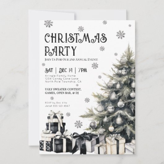 Black White Winter Christmas Party Invitation (Devant)