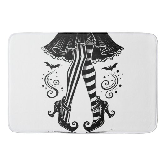 Black & White Witch Legs Whimsical Halloween Party Badmat (Voorkant)