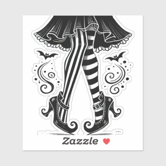Black & White Witch Legs Whimsical Halloween Party Sticker (Vel)