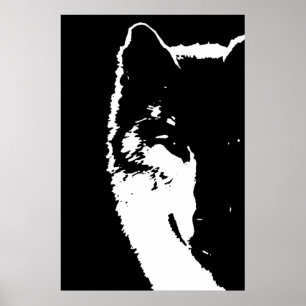 Black & White Wolf Eye Pop Art Poster