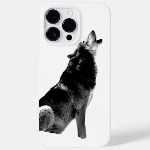 Black & White Wolf Howling bij Moon Case-Mate iPhone 14 Pro Max Hoesje