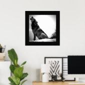 Black & White Wolf Howling op Moon Poster Print (Thuiskantoor)