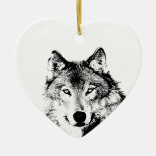 Black & White Wolf Kerstboom Ornament