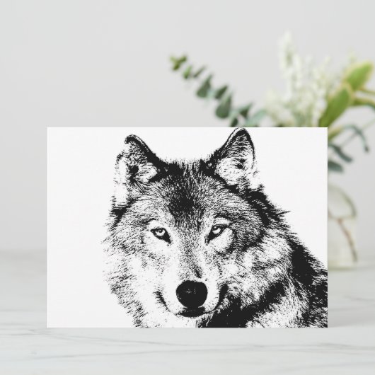 Black & White Wolf Uitnodiging (Staand voorkant)