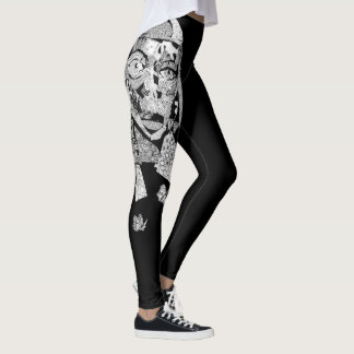 Black White Women Face Collage Artistic Leggings
