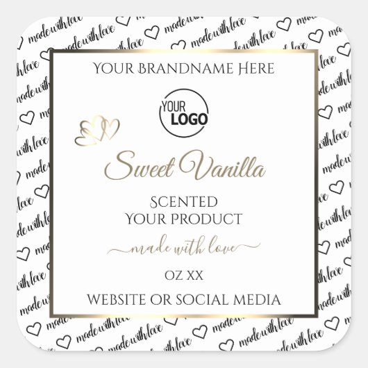 Black White Word Cloud Golden Product Labels Logo (Voorkant)