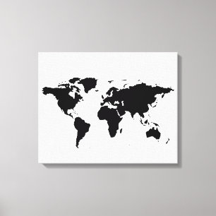 Black White World-kaart Canvas Afdruk