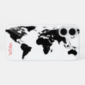 Black & White World Map – Personalized iPhone 16 Hoesje (Achterkant horizontaal)