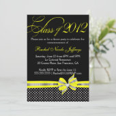 Black White Yellow Polka Dot Afstuderen Invitation Kaart (Staand voorkant)