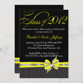 Black White Yellow Polka Dot Afstuderen Invitation Kaart (Voorkant / Achterkant)
