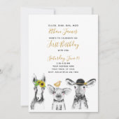 Black White Yellow Script Boerderij 1st Birthday P Kaart (Voorkant)