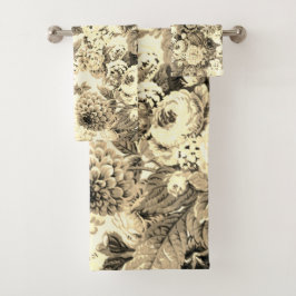 Black White Yellow Tone Peony Floral Toile Bad Handdoek