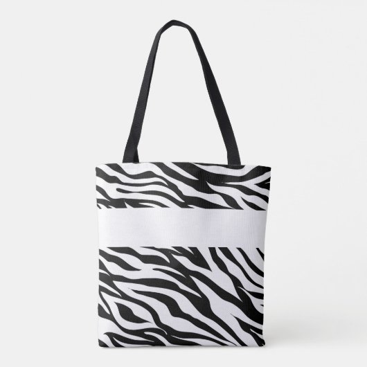Black White Zebra Animal Print Initiaal Monogram Draagtas (Achterkant)