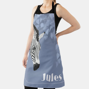 Black White Zebra Blue Ivy naam toevoegen Schort