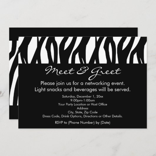 Black/White Zebra Ontmoet en begroet uitnodigingen (Voorkant / Achterkant)
