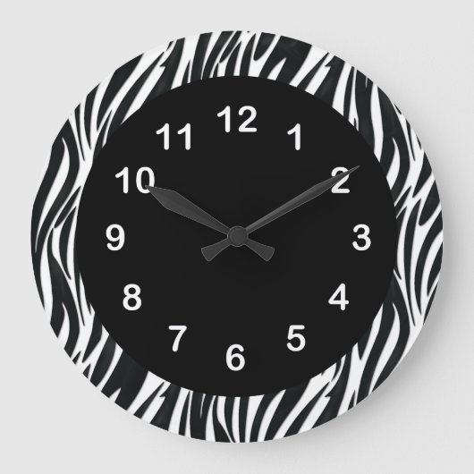 Black White Zebra Stripe 2-ronde wandklok Grote Klok (Voorkant)
