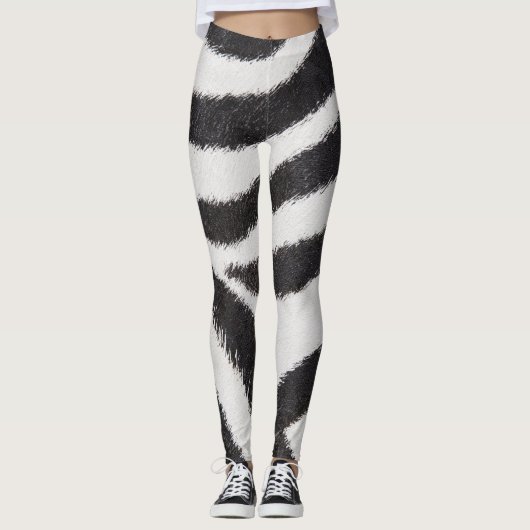 Black White Zebra Stripes Pattern Wildlife Animal Leggings (Voorkant)