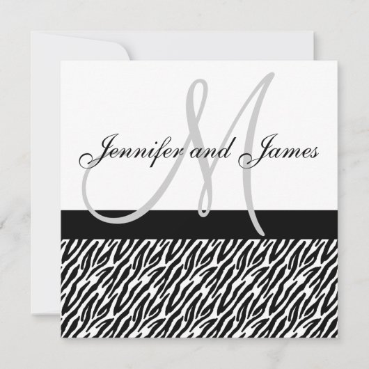 Black White Zebra Stripes Wedding Invitation Kaart (Voorkant)