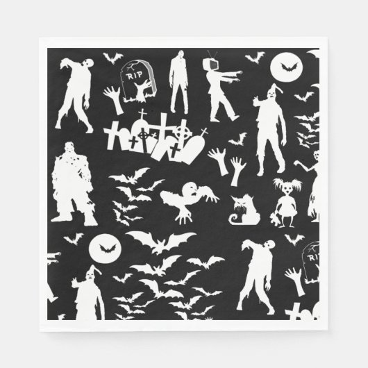 Black & White Zombie Collage Halloween Servetten (Voorkant)