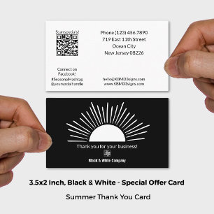 Black & White Zomer Zonneseizoen Dank u Visitekaartje