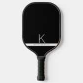 Black Whited Stripe Simple Modern Monogrammed Pickleball Paddle (Achterkant)