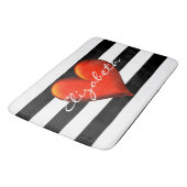 Black Whoriz Stripe Red Metallic Heart Monogram Badmat (Gekanteld)