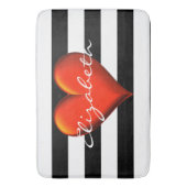Black Whoriz Stripe Red Metallic Heart Monogram Badmat (Voorkant Verticaal)