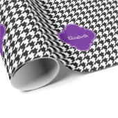 Black Whoundstooth Paars Quatrefoil Monogram Cadeaupapier (Rol Hoek)