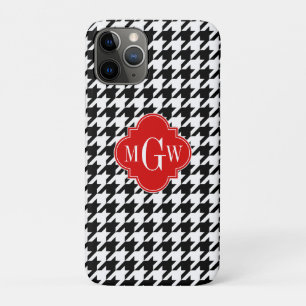Black Whoundstooth Red Quatrefoil 3 Monogram iPhone 11 Pro Hoesje